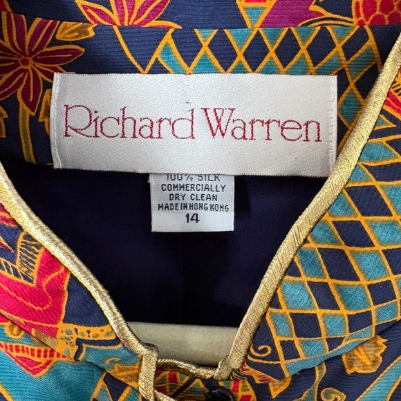VINTAGE RICHARD WARREN Cropped Silk Harlequin Print Button Down Jacket - Picture 3 of 5